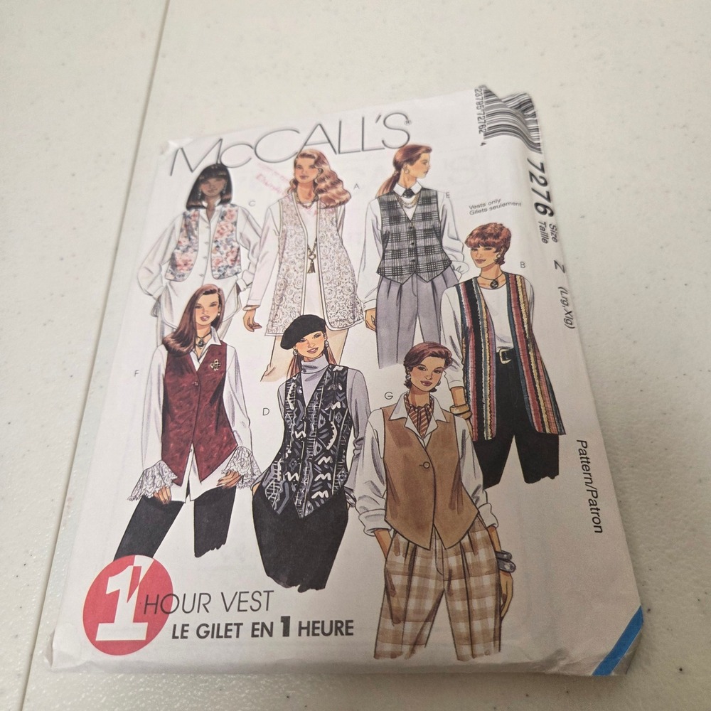 Vintage 1994 McCalls 7276 Misses Unlined Vests Sewing Pattern Size Z Lrg-Xlg